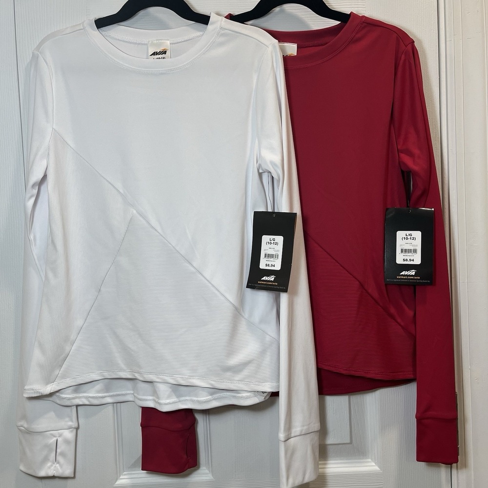 NWT Avia Girls Large Lot of 2 Performance Shirt Top Girls Long Sleeve Active